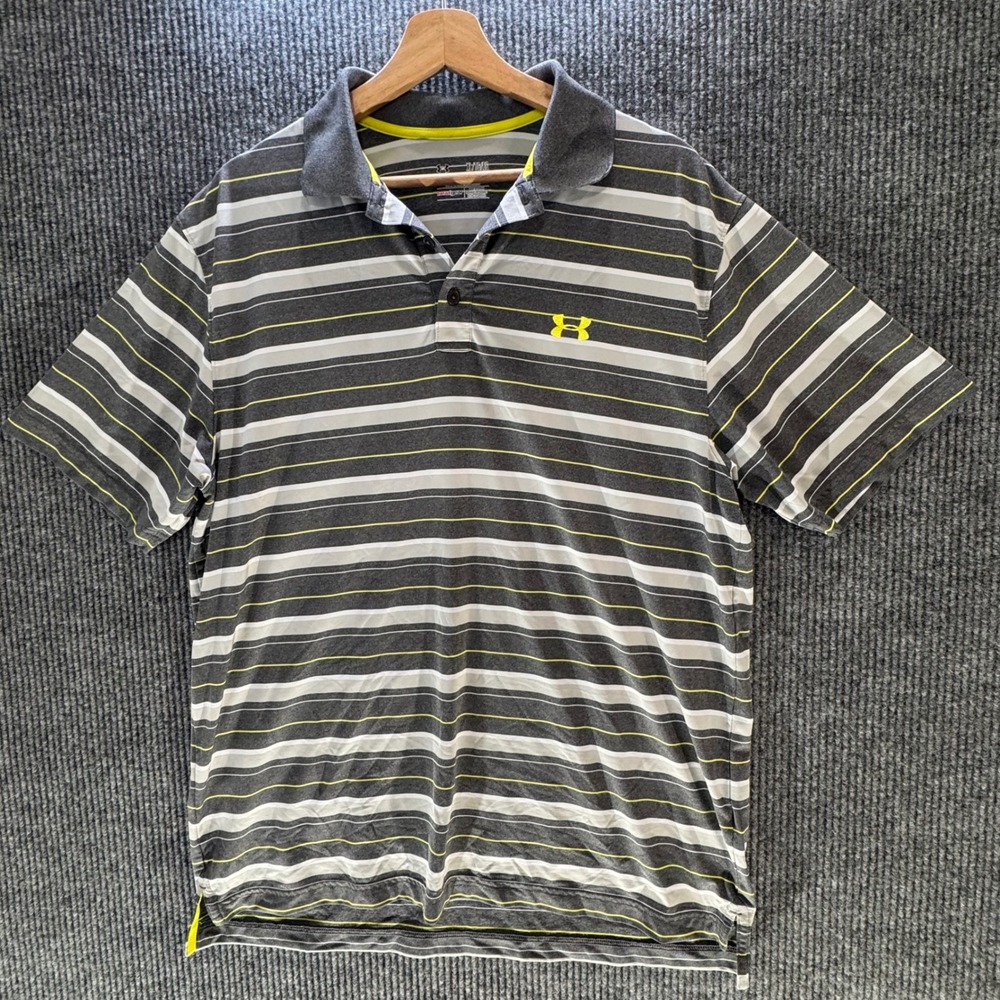 Under Armour Polo Shirt Mens XL HeatGear Striped Golf Athletic‎ Performance Gray